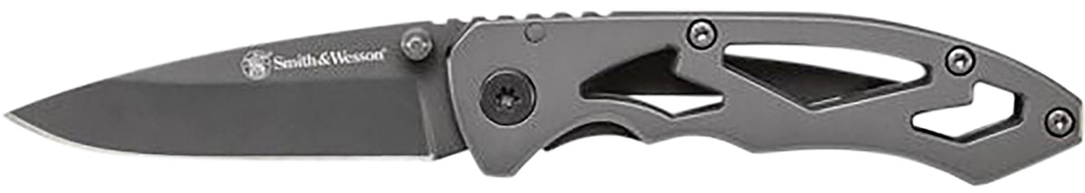 S&W CK400CP 2.20" Folding Skeletonized Drop Point Plain Stainless Steel Blade 3.20" Stainless Handle with Pocket Clip