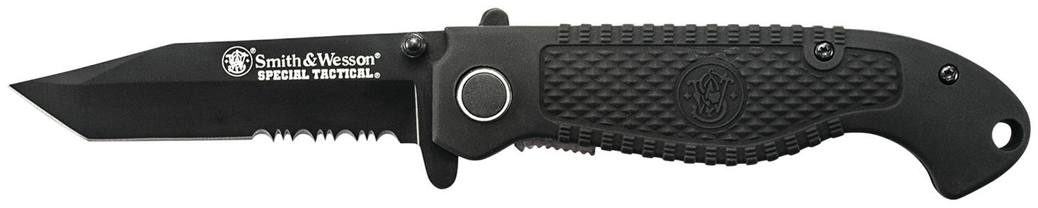 Smith & Wesson CKTACBSCP 3.50" Folding Tactical Knife Part Serrated SS Blade, Black 4.60" Handle