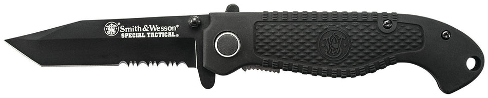 Smith & Wesson CKTACBSCP 3.50" Folding Tactical Knife Part Serrated SS Blade, Black 4.60" Handle