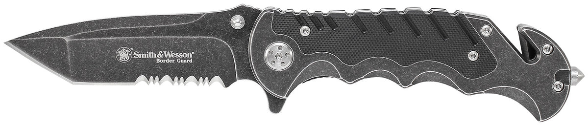 S&W SWBG10SCP Border Guard 3.50" Folding Serrated Stainless Steel Blade 4.80" Aluminum/G10 Handle Includes Pocket Clip