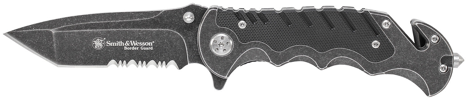 S&W SWBG10SCP Border Guard 3.50" Folding Serrated Stainless Steel Blade 4.80" Aluminum/G10 Handle Includes Pocket Clip