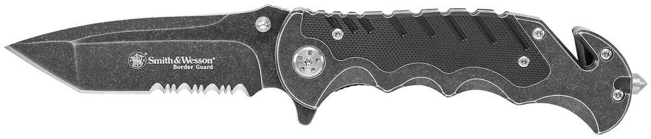 S&W SWBG10SCP Border Guard 3.50" Folding Serrated Stainless Steel Blade 4.80" Aluminum/G10 Handle Includes Pocket Clip