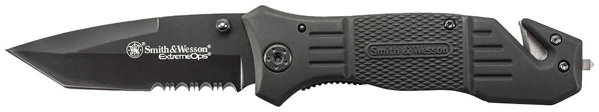 S&W SWFR2SCP Extreme Ops 3.30" Folding Tanto Serrated Stainless Steel Blade Black 4.70" Handle Includes Pocket Clip