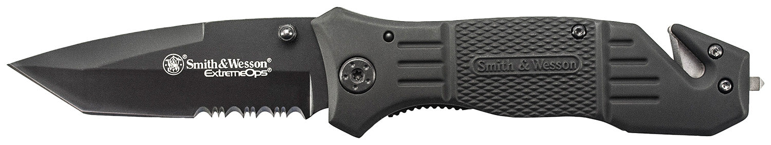 S&W SWFR2SCP Extreme Ops 3.30" Folding Tanto Serrated Stainless Steel Blade Black 4.70" Handle Includes Pocket Clip