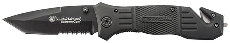 S&W SWFR2SCP Extreme Ops 3.30" Folding Tanto Serrated Stainless Steel Blade Black 4.70" Handle Includes Pocket Clip