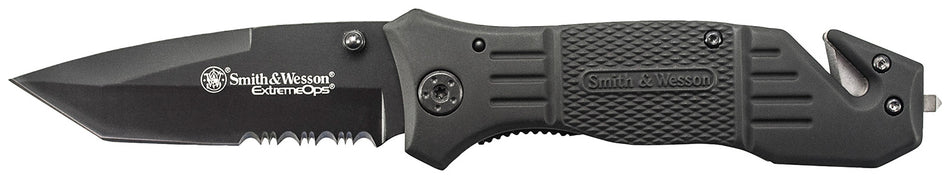 S&W SWFR2SCP Extreme Ops 3.30" Folding Tanto Serrated Stainless Steel Blade Black 4.70" Handle Includes Pocket Clip