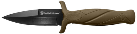 S&W 1100073 H.R.T. False Edge 2.75" Fixed Blade Knife Black Oxide Stainless Steel Flat Dark Earth Rubber Handle with Sheath