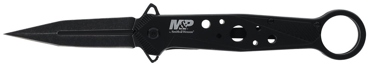Smith & Wesson 1193183 M&P Assisted Open Folding Dagger Plain Black 8Cr13MoV SS Blade with Finger Loop