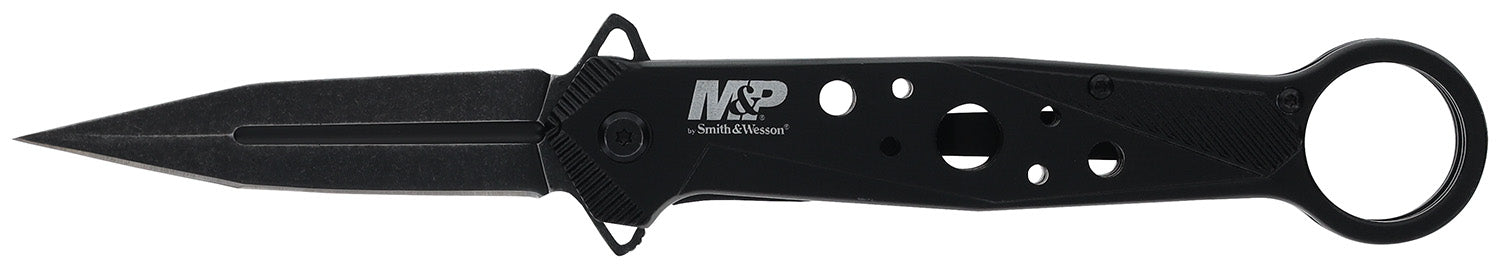 Smith & Wesson 1193183 M&P Assisted Open Folding Dagger Plain Black 8Cr13MoV SS Blade with Finger Loop
