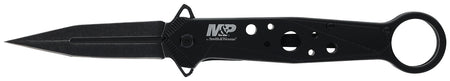 Smith & Wesson 1193183 M&P Assisted Open Folding Dagger Plain Black 8Cr13MoV SS Blade with Finger Loop
