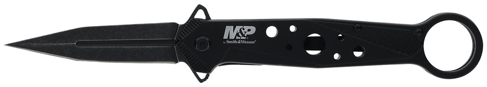Smith & Wesson 1193183 M&P Assisted Open Folding Dagger Plain Black 8Cr13MoV SS Blade with Finger Loop