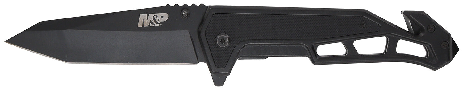 S&W 1160826 M&P Body Guard 5.26" Folding Knife Plain Black SS Blade Black Steel and G10 Handle with Pocket Clip