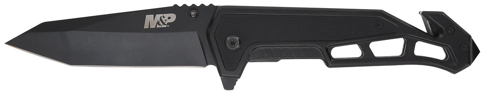 S&W 1160826 M&P Body Guard 5.26" Folding Knife Plain Black SS Blade Black Steel and G10 Handle with Pocket Clip