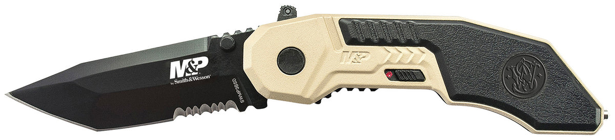 Smith & Wesson M&P M.A.G.I.C. 2.80" Folding Knife Part Serrated Black Oxide 4034 Stainless Blade Aluminum Handle Pocket Clip