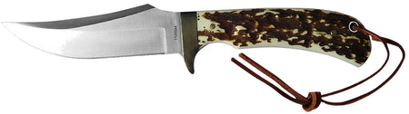 Uncle Henry 1100035 Staglon Skinner Knife 4.25" Satin Stainless Steel Blade, Brass Finger Guard, Sheath Included