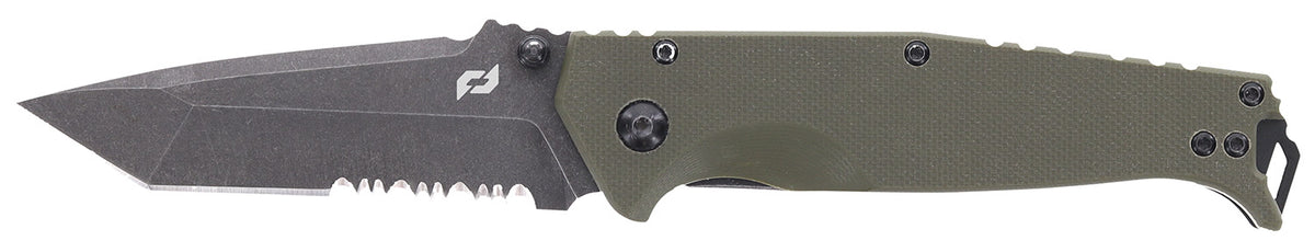 Schrade 1159324 Melee 3.50" Assisted Open Tanto Part Serrated D2 Steel Blade 4.50" OD Green G10/SS Handle