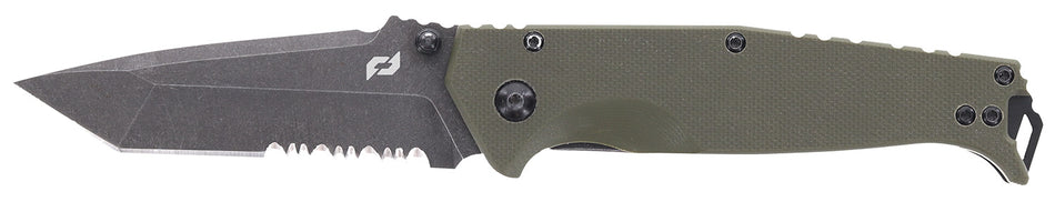 Schrade 1159324 Melee 3.50" Assisted Open Tanto Part Serrated D2 Steel Blade 4.50" OD Green G10/SS Handle