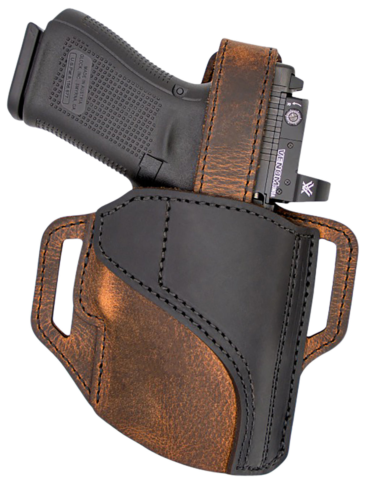 Versacarry TR22123 Trooper Black/Brown Leather OWB Belt Slide Holster Size 02 RH