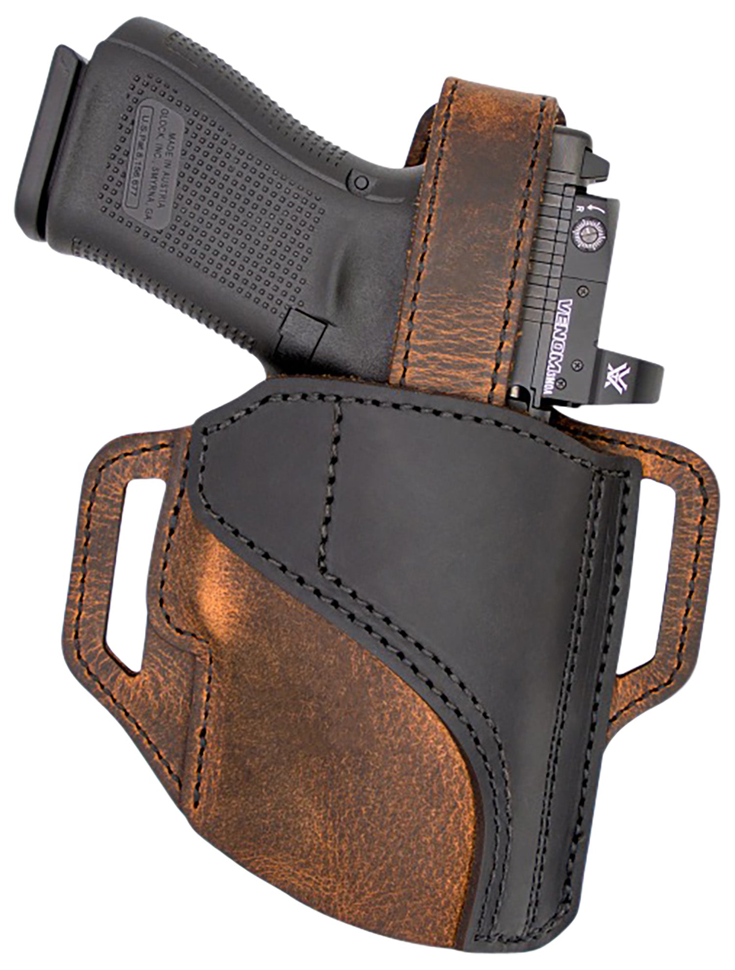 Versacarry TR22112 Trooper Black/Brown Leather OWB Belt Slide Holster Size 01 RH