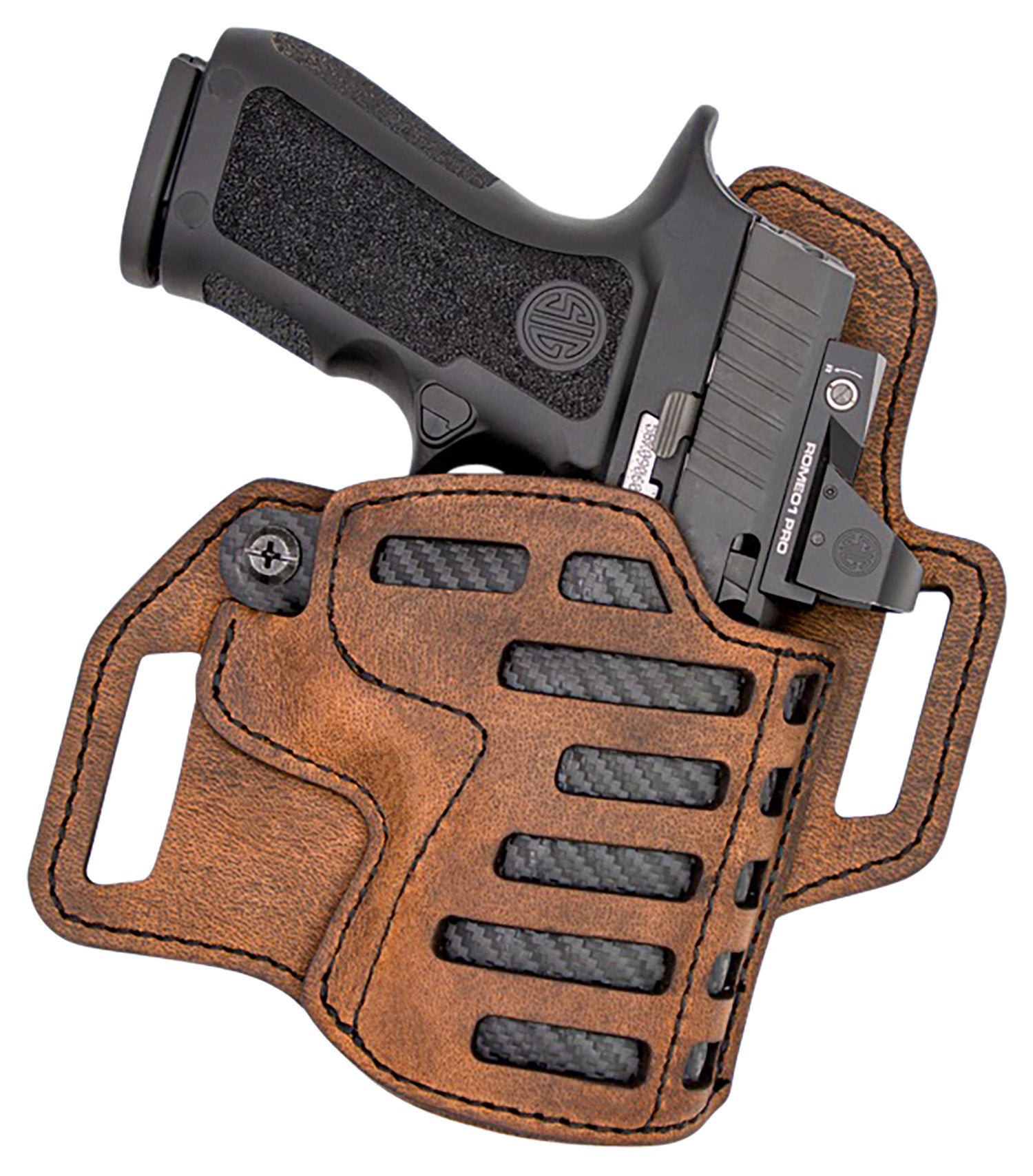 Versacarry Compound OWB Size 01 Brown Leather Belt Slide Optic Compatible Holster