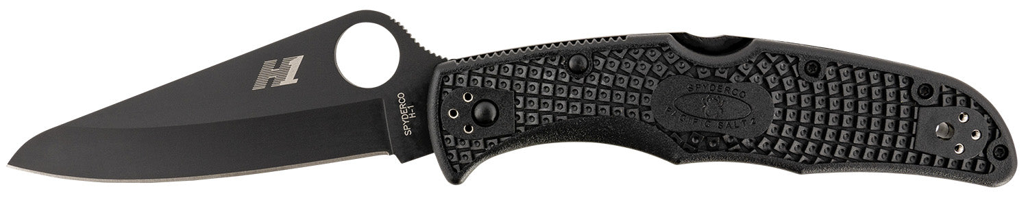 Spyderco Pacific Salt 2 Folder 3.78" H2 Steel Plain Drop Point Black Coated Blade Black FRN Handle & 4-Position Clip