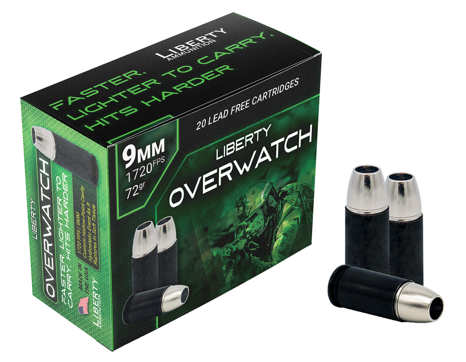 Liberty Ammunition OverWatch Open Cavity Design 72 Grain 9mm Luger/Parabellum 1720 fps