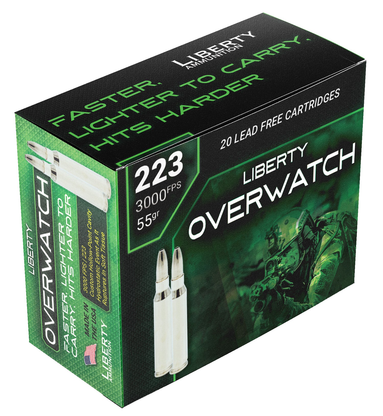 Liberty Ammunition OverWatch Fragmenting Hollow Point 55 Grain .223 Remington 3000 fps