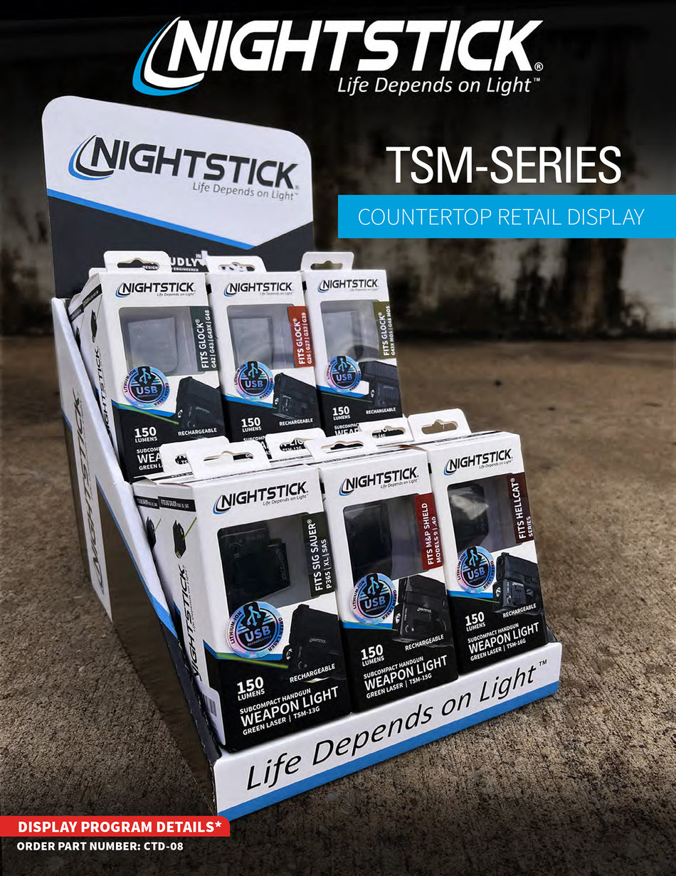 Nightstick CTD08 Retail Display 12x TSM Tactical Light with Green Laser