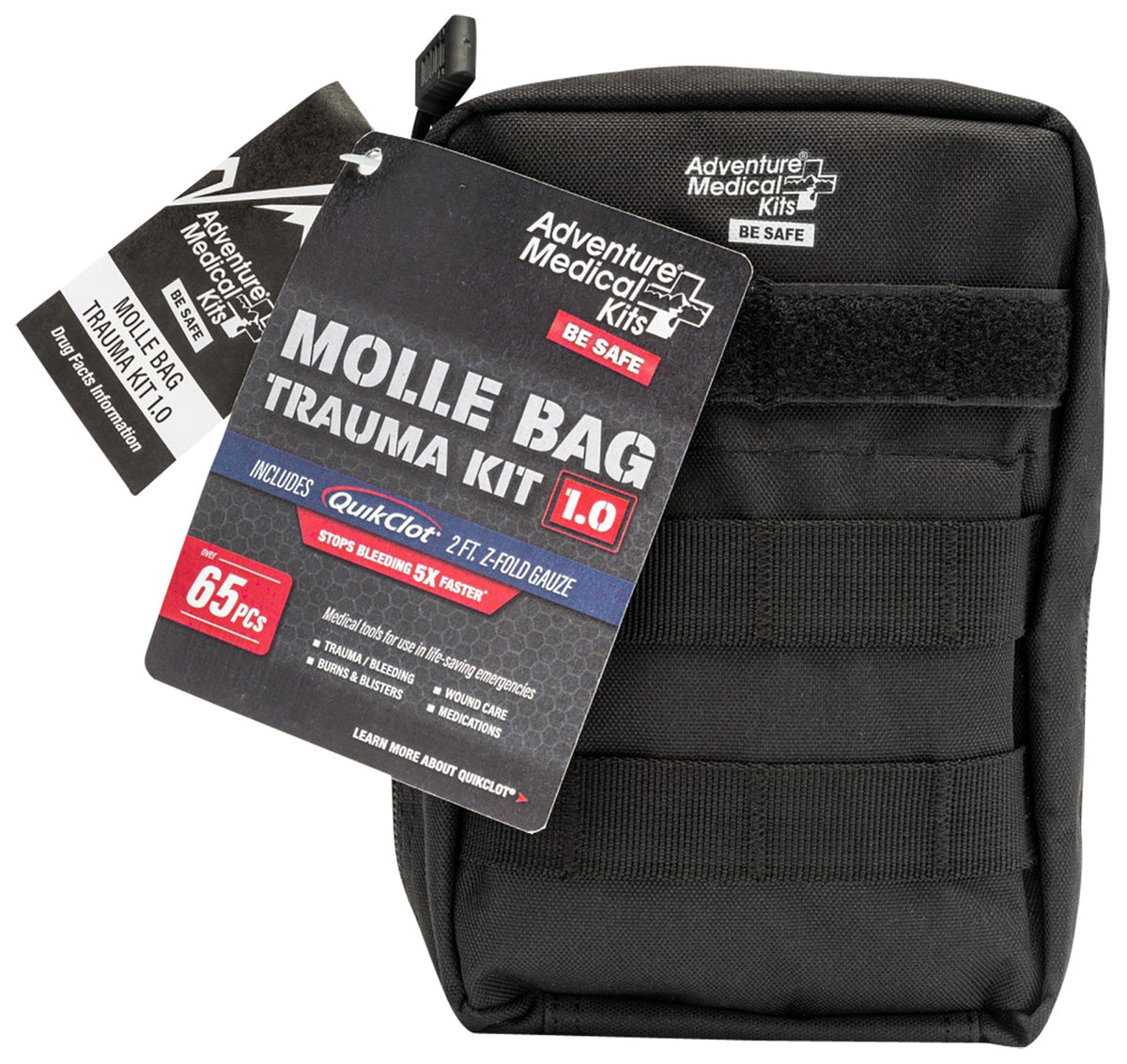 AMK MOLLE Bag Trauma 1.0 Kit with QuikClot and Bandages for Field Use - Black