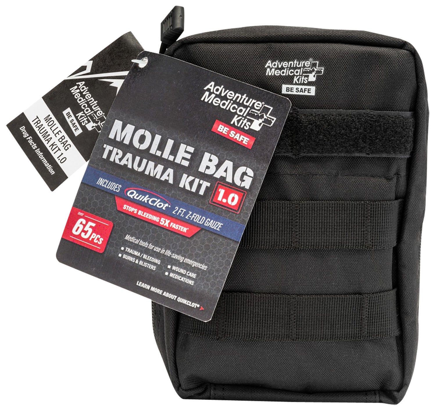 AMK MOLLE Bag Trauma 1.0 Kit with QuikClot and Bandages for Field Use - Black