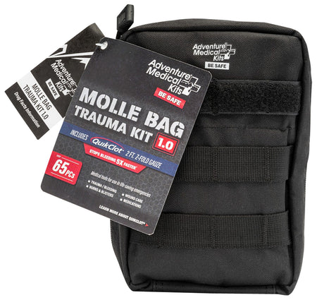 AMK MOLLE Bag Trauma 1.0 Kit with QuikClot and Bandages for Field Use - Black