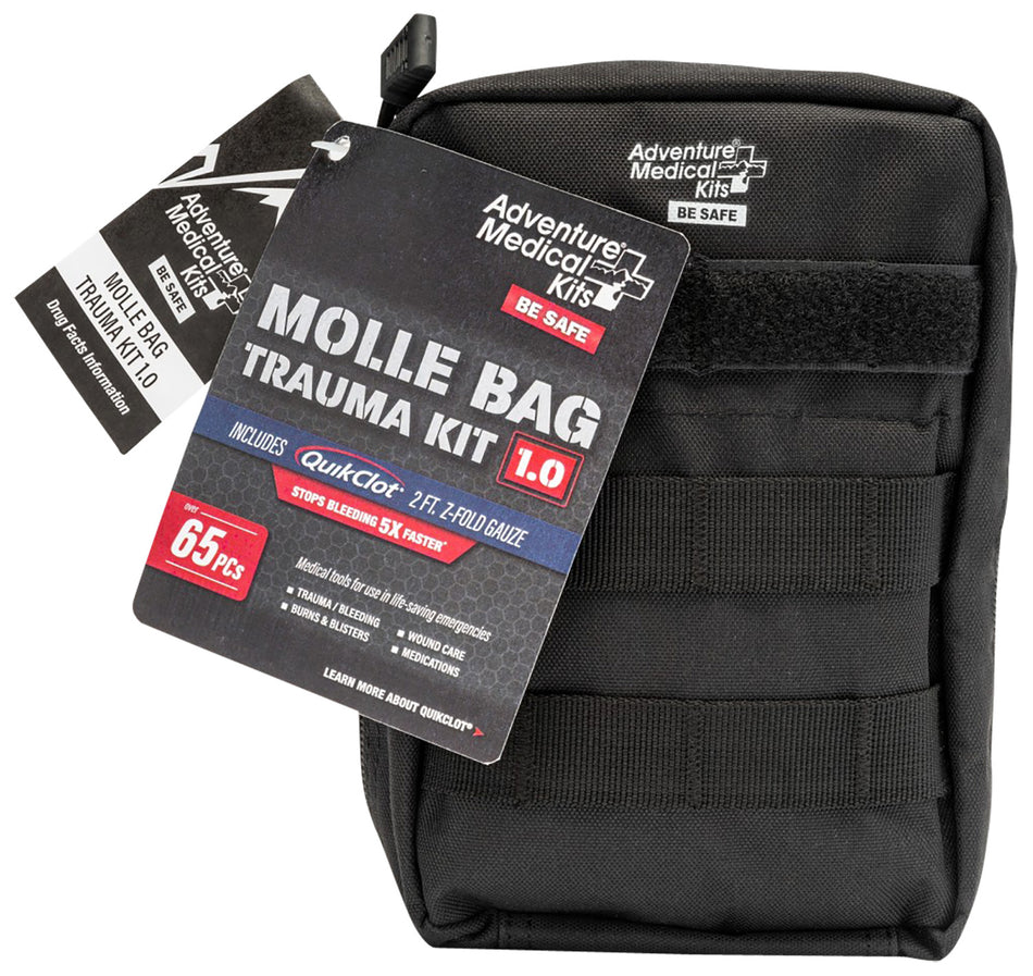 AMK MOLLE Bag Trauma 1.0 Kit with QuikClot and Bandages for Field Use - Black
