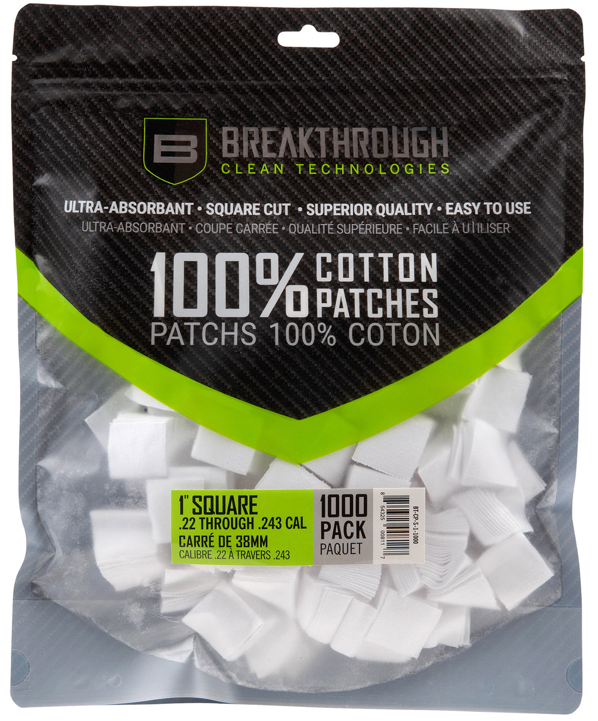 Breakthrough Clean Cotton Bore Patches 243/270 Cal 1" 1000 Pieces BTCPS11000