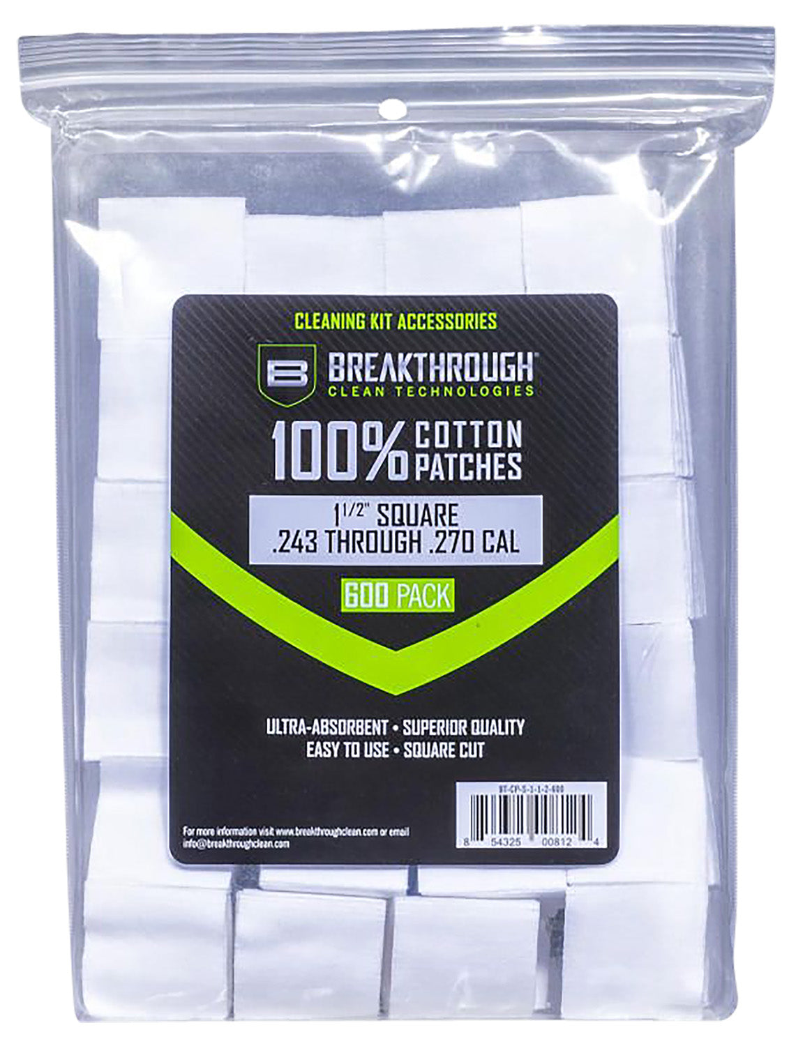 Breakthrough Clean Cotton Bore Patches 243/270 Cal 600 Pack BTCPS112600