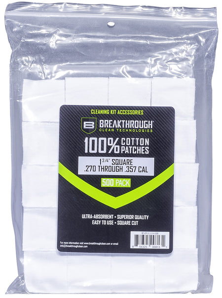 Breakthrough Clean Cotton Bore Patches 270/357 Cal 1.75" 500 Pieces BTCPS134500
