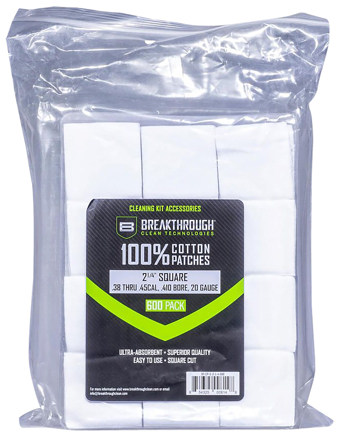 Breakthrough Clean Cotton Bore Patches .410-20 Gauge 38-45 Cal 600 Pack BTCPS214600