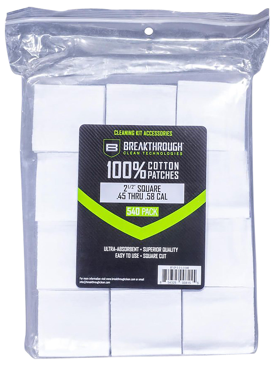 Breakthrough Clean Cotton Bore Patches 45/54 Cal 540 Pack BTCPS212540