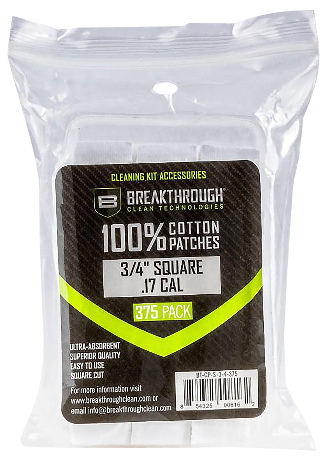 Breakthrough Clean Cotton Bore Patches .17/.177 Cal 375 Pack BTCPS34375