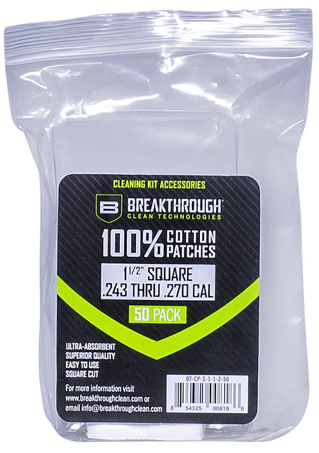 Breakthrough Clean Cotton Bore Patches 243/270 Cal 1.5" 50 Pack BTCPS11250