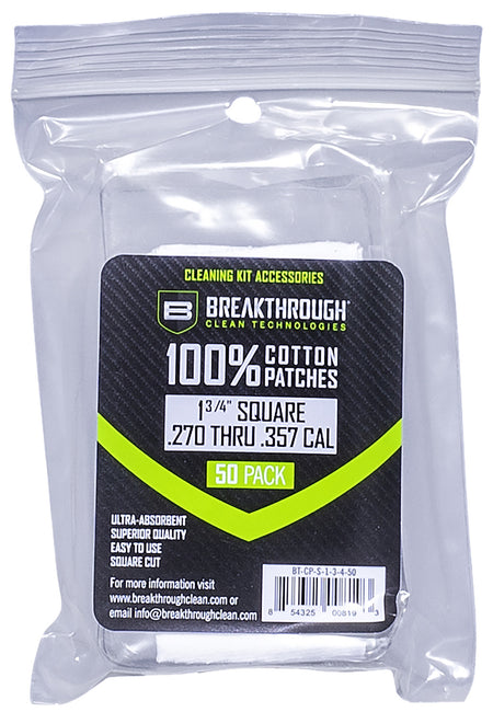 Breakthrough Clean Cotton Bore Patches 270/357 Cal 1.75" 50 Pack BTCPS13450