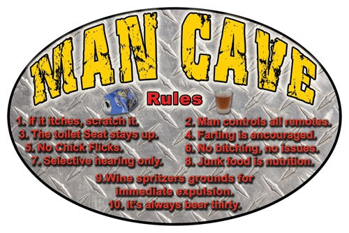 Rivers Edge 12"x17" Embossed Man Cave Rules Tin Sign