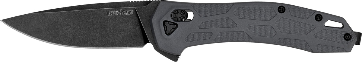Kershaw Covalent Mid-Size Folder 3.20" D2 Drop Point Blackwash Blade, Gray Textured Glass-Filled Nylon Handle with DuraLock and Pocket Clip