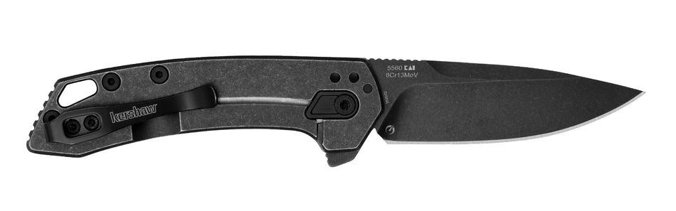 Kershaw Radar EDC Folder 2.90" Drop Point 8Cr13MoV Blackwash Blade, Steel Handle, Lanyard Hole & Four-Position Pocket Clip
