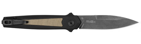Kershaw Launch 15 Automatic Folding Knife 3.50" Spear Point CPM MagnaCut Blade, Black Aluminum w/Tan Canvas Micarta Handle, Reversible Pocket Clip