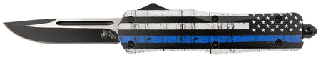 Templar Knife Gen II Back The Blue Large OTF Drop Point Plain Black Oxide 440C SS Blade, Aluminum Handle, Glass Breaker
