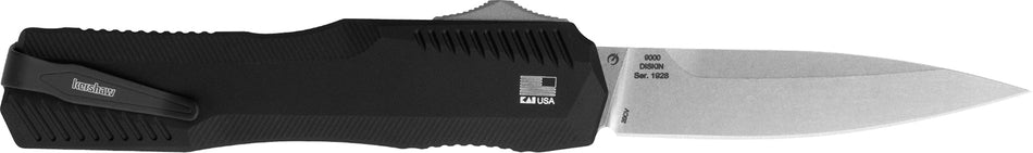 Kershaw Livewire OTF Auto 3.30" Spear Point CPM 20CV Stonewashed Blade, Textured Black Anodized Aluminum Handle with Pocket Clip