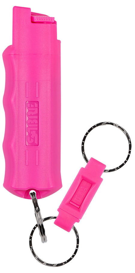 Sabre HCNBCF02 OC Pepper Spray Pink 10ft Range UV Dye Finger Grip 25 Bursts Quick Release Key Chain