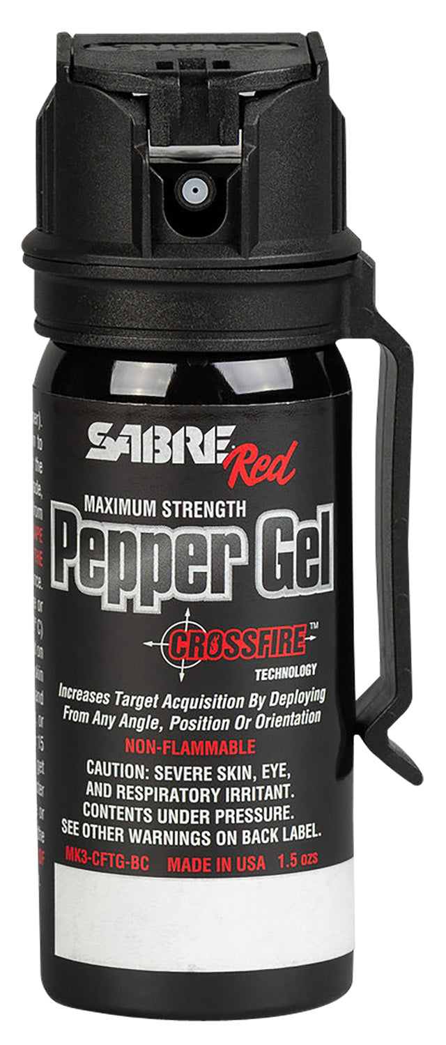 Sabre MK3CFTGBC Crossfire Pepper Gel 18ft Range Black Belt Clip 18 Bursts Any-Angle Spray