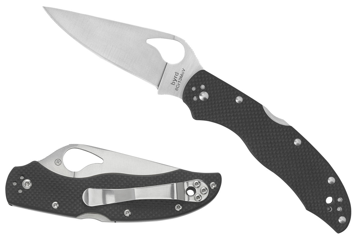 Spyderco Byrd Harrier 2 Folder 3.39" 8Cr13MoV Stonewashed Part Serrated Drop Point Blade Black G10 Handle & Pocket Clip