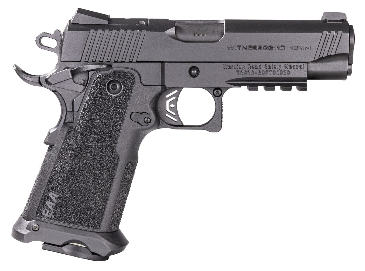 Girsan 395010 Witness2311 10mm Auto 15+1 4.25" Black Steel Barrel, Black Optic/Ready Serrated Black Polymer Frame w/Beavertail & Picatinny Rail, Black Checkered Polymer Grip, Ambidextrous